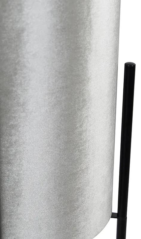 Stoffen Moderne vloerlamp zwart met velours grijze kap - Rich Modern E27 cilinder / rond Binnenverlichting Lamp