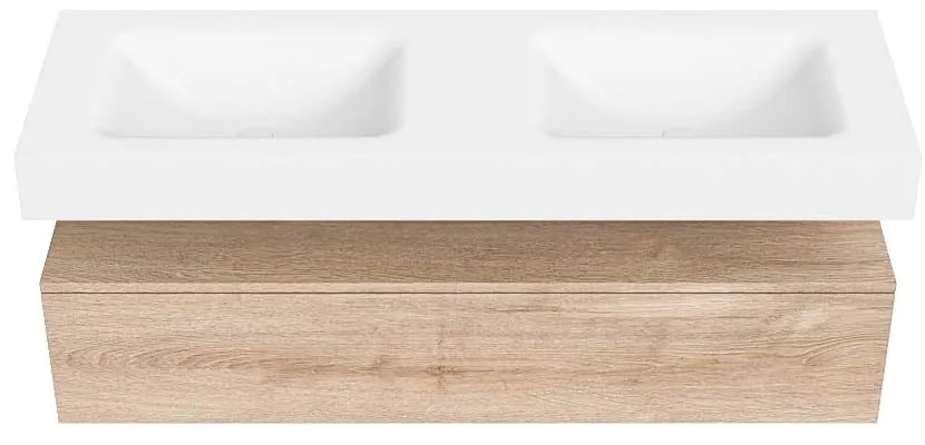Zaro Alan badmeubel 140cm washed oak 1 lade met vrijhangende wastafel cloud dubbel 2 kraangaten talc
