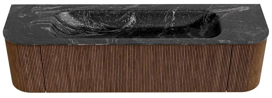 Mondiaz Kurve-dlux 170cm badmeubel ronding links/rechts walnut met 1 lade en 2 deuren en wastafel big large midden zonder kraangat lava
