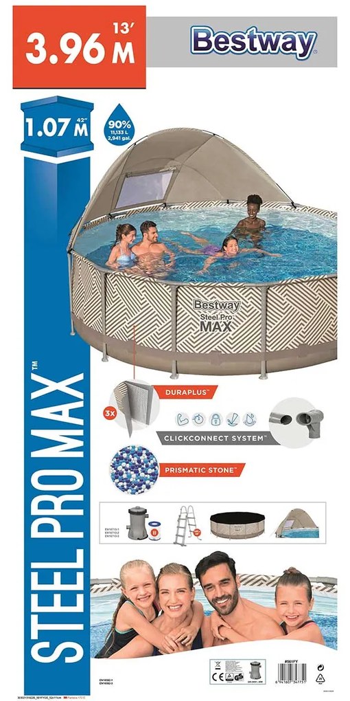 Bestway frame zwembad steel pro max set rond 396 cm met zonnescherm