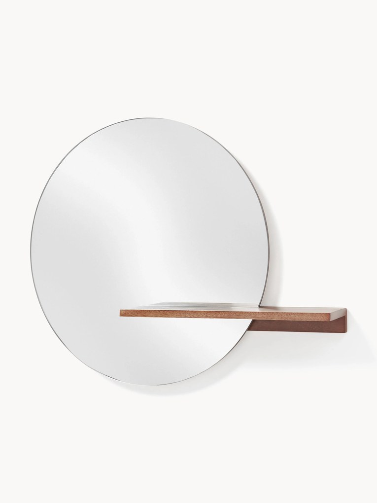 Ronde wandspiegel Sandro met houten plank
