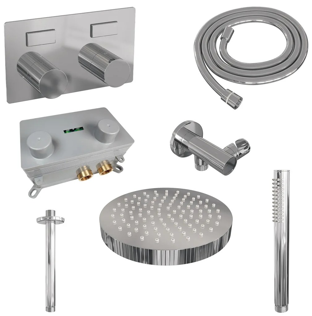 Brauer Stripe inbouw regendouche met 25cm hoofddouche, plafondarm en staafhanddouche set 27 chroom
