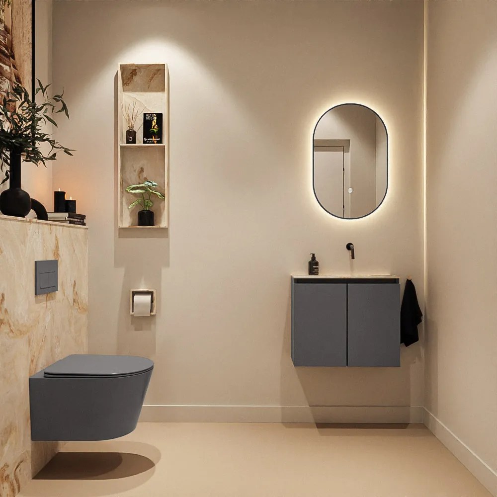 Mondiaz Ture DLux toiletmeubel 60cm dark grey met wastafel frappe rechts zonder kraangat