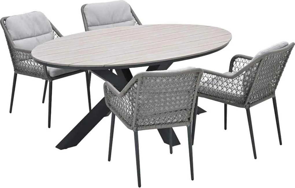 Garden Impressions Pemba tuinset 5-delig - Tulli tuintafel 180x115 cm - light teak vironwood