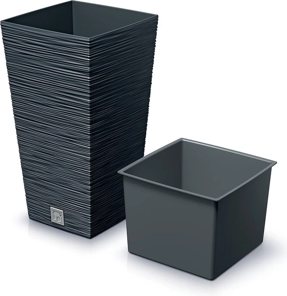 Prosperplast Furu Square Hoge Bloempot - Antraciet - 29x29 cm - Met binnenpot