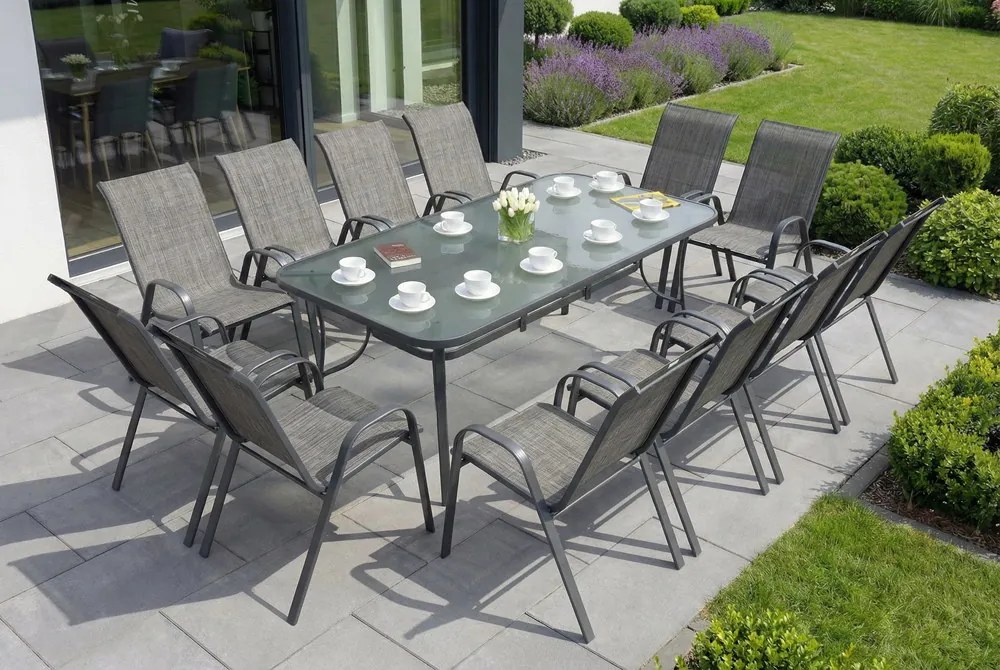 Metalen tuinmeubel Modena voor 12 personen met grote tafel Garden Point grijs