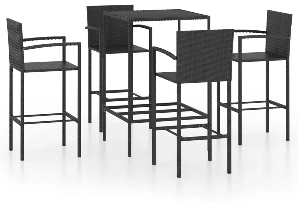 vidaXL 5-delige Tuinbarset poly rattan zwart