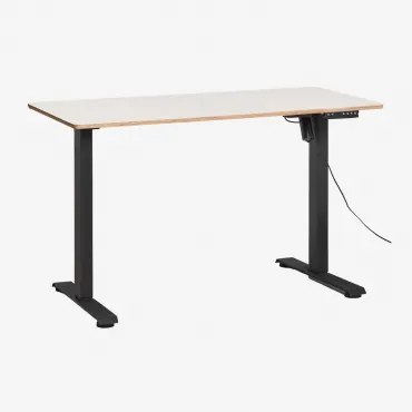 Elektrisch Verstelbaar Rechthoekig Bureau Met Geheugenfunctie Van Hout En Ijzer Serpi ↔︎ 120 Cm & Zwart & Wit Hout - Sklum