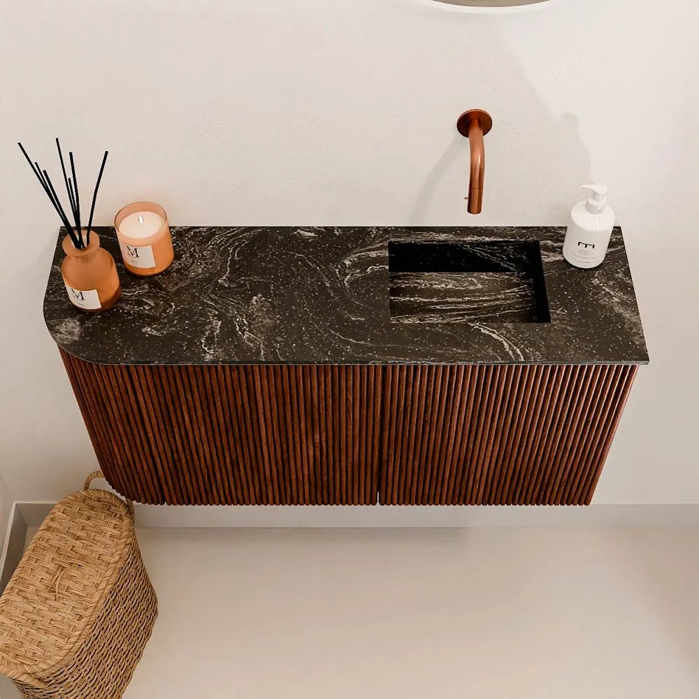 Mondiaz Joya DLux 80cm toiletmeubel ronding links ruby met wastafel faye rechts zonder kraangat lava
