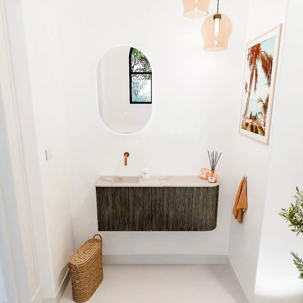 Mondiaz Joya DLux 100cm toiletmeubel ronding rechts shadow met wastafel faye links zonder kraangat frappe