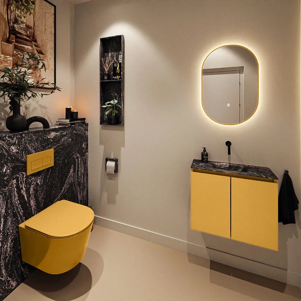 Mondiaz Ture DLux toiletmeubel 60cm ocher met wastafel lava midden zonder kraangat