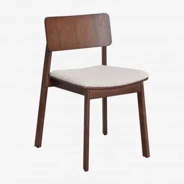 Set Van 2 Houten Eetkamerstoelen Gilda Walnootbruin & Bouclé Wit - Sklum