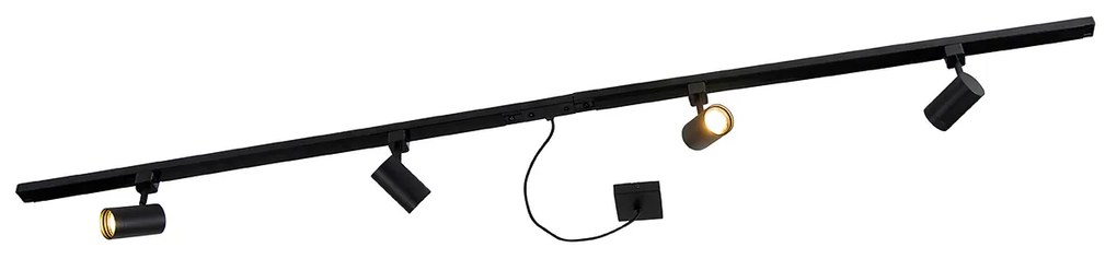 1-fase railsysteem zwart met 4 spots en I voeding vierkant - Jeana
