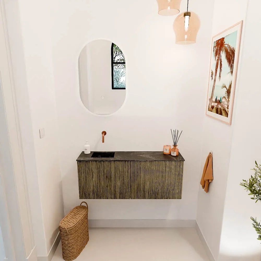 Mondiaz Joya DLux 100cm toiletmeubel dusk met wastafel faye links zonder kraangat lava