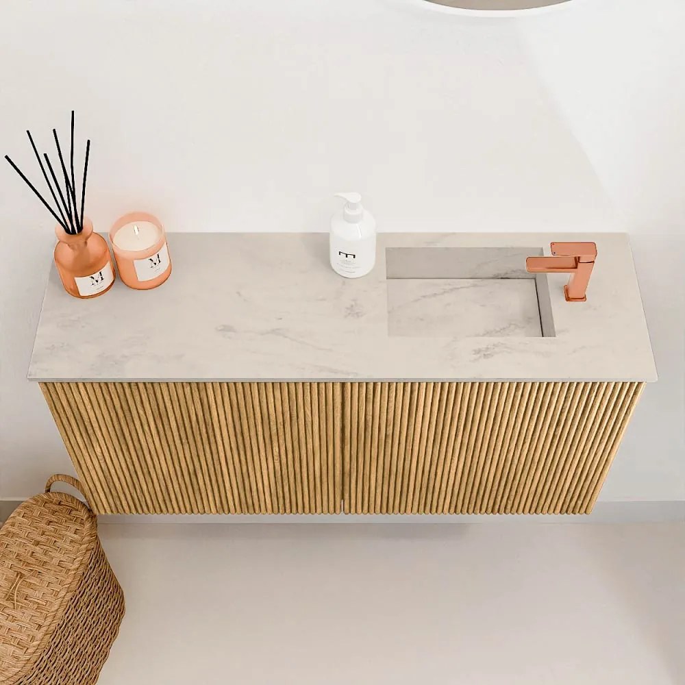 Mondiaz Joya DLux 80cm toiletmeubel oak met wastafel faye rechts 1 kraangat opalo