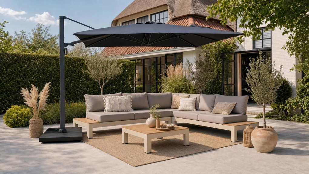 Zweefparasol  3x3.5m S2 Excellent (incl. voet + hoes) Grijs-antraciet Camello Luna