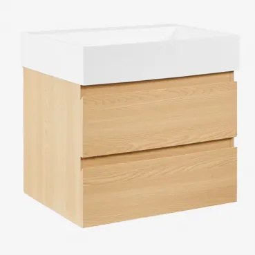 Ona Zwevend Badkamermeubelset Van Hout En Essenfineer Met Geïntegreerde Wastafel Natuurlijk Hout & Spiegelloze & Zonder Kraan & ↔︎ 60 Cm - Sklum