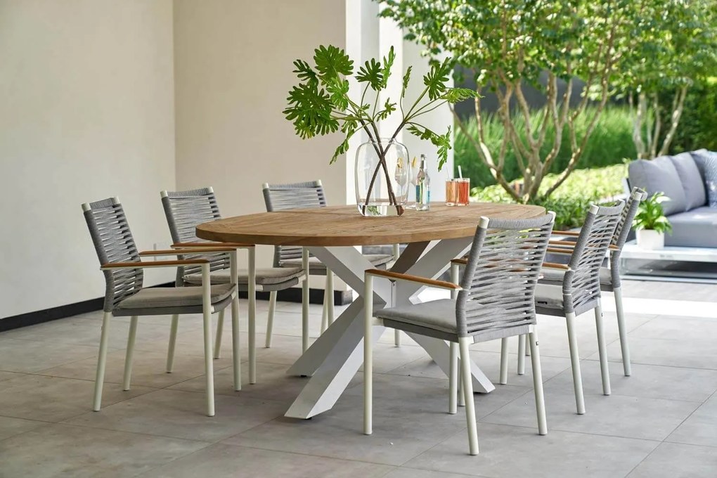 Tuinset 6 personen 240 cm Aluminium/teak Wit Lifestyle Garden Furniture Brandon/Bradford