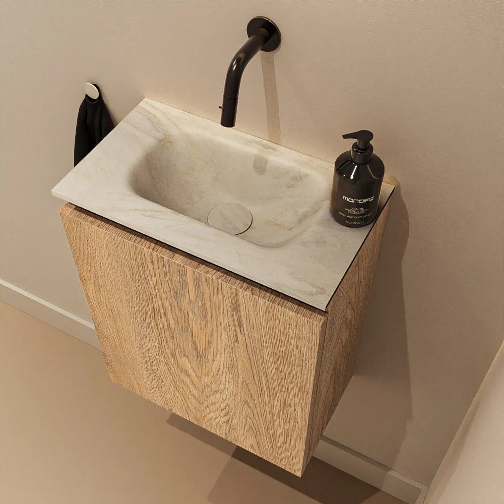 Mondiaz Ture DLux toiletmeubel 40cm washed oak met wastafel ostra midden zonder kraangat