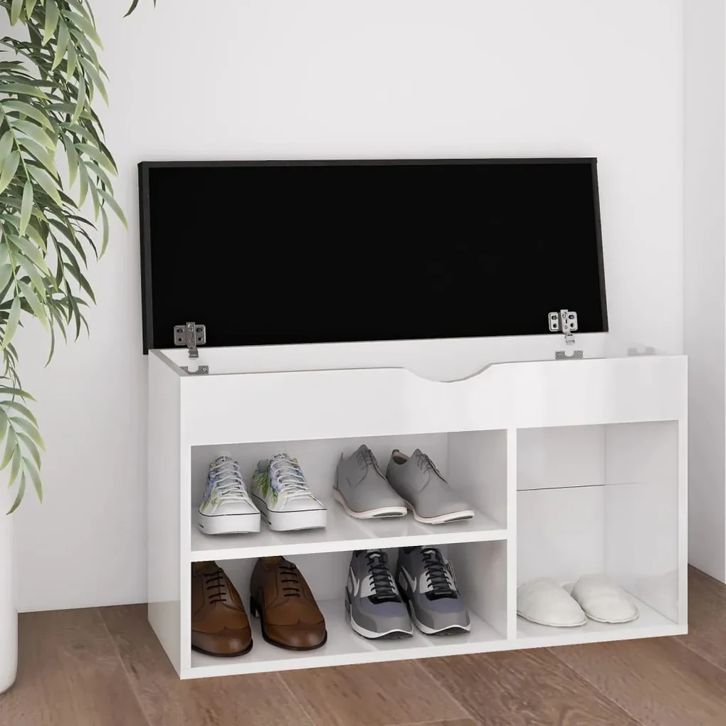 vidaXL Schoenenbank met kussen 80x30x47 cm spaanplaat hoogglans wit