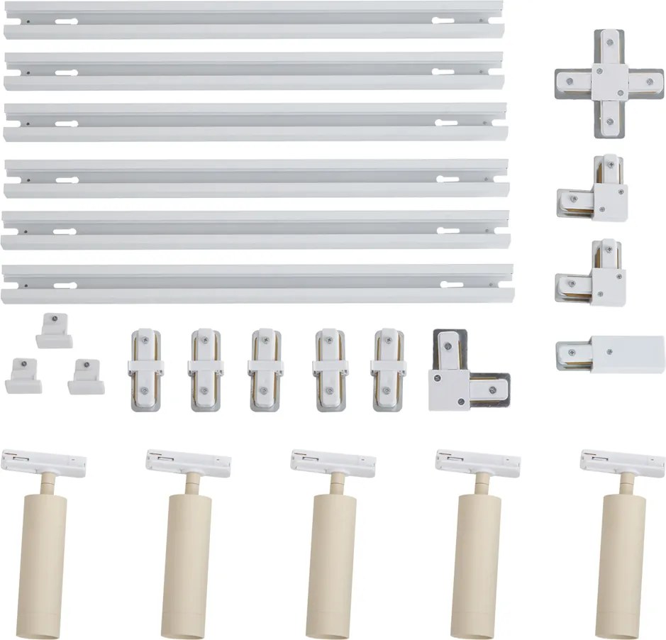Modern railsysteem met 5 spots wit met beige 1-fase GU10 35mm - Iconic Jeana Luxe