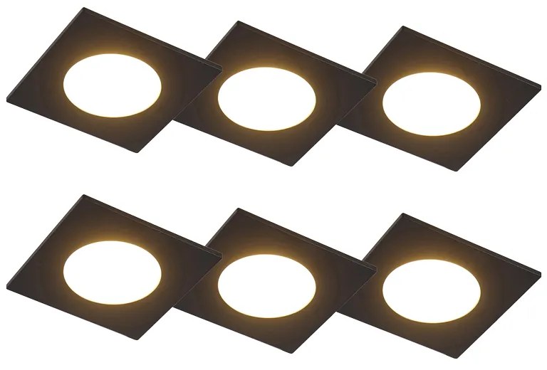 Set van 6 inbouwspots zwart incl. LED 3-staps dimbaar IP65 - Simply
