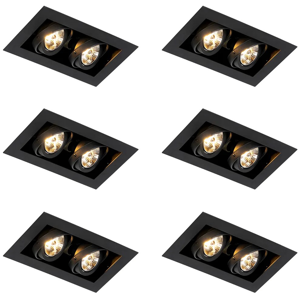 Set van 6 Moderne inbouwspot zwart 2-lichts verstelbaar - Oneon 70