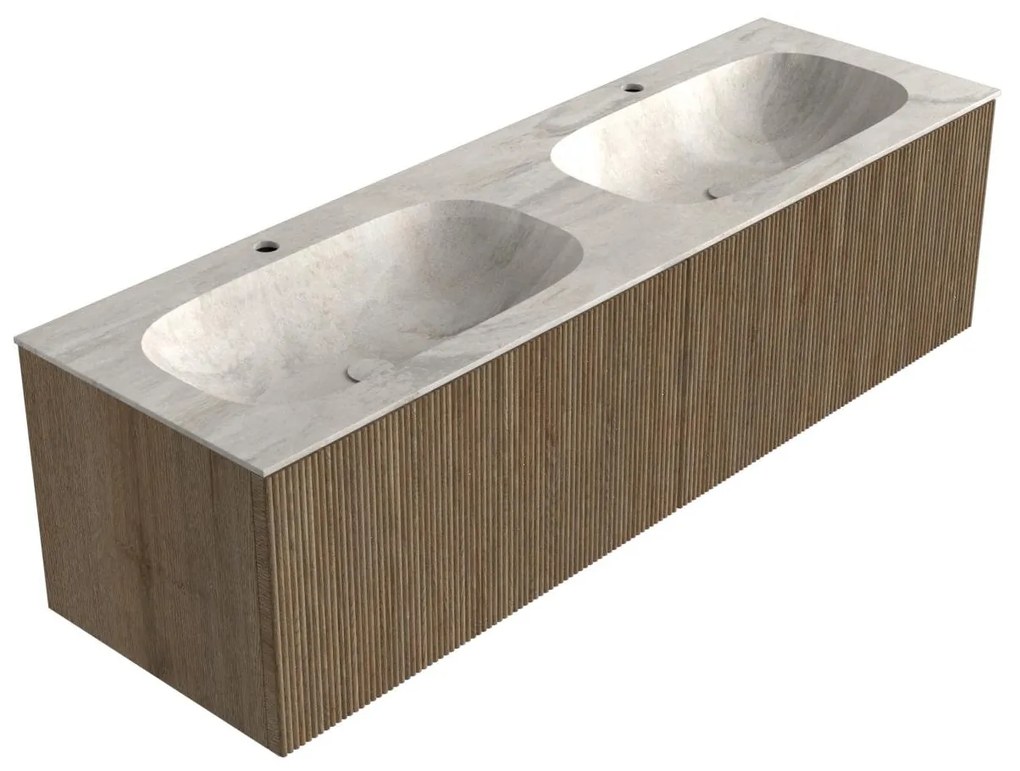Mondiaz Kurve-dlux 150cm badmeubel dusk met 2 lades en wastafel stor small dubbel 2 kraangaten ostra