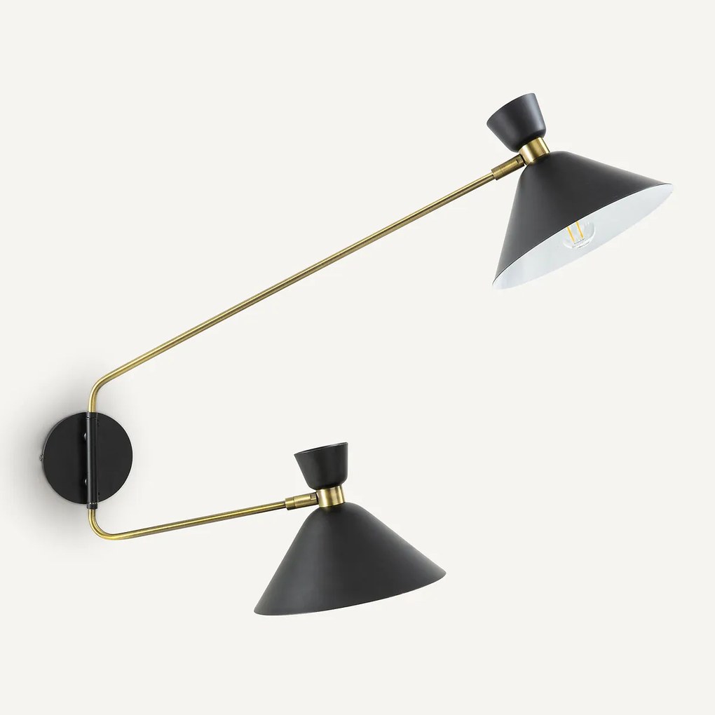 Dubbele wandlamp, verouderde messing Zoticus