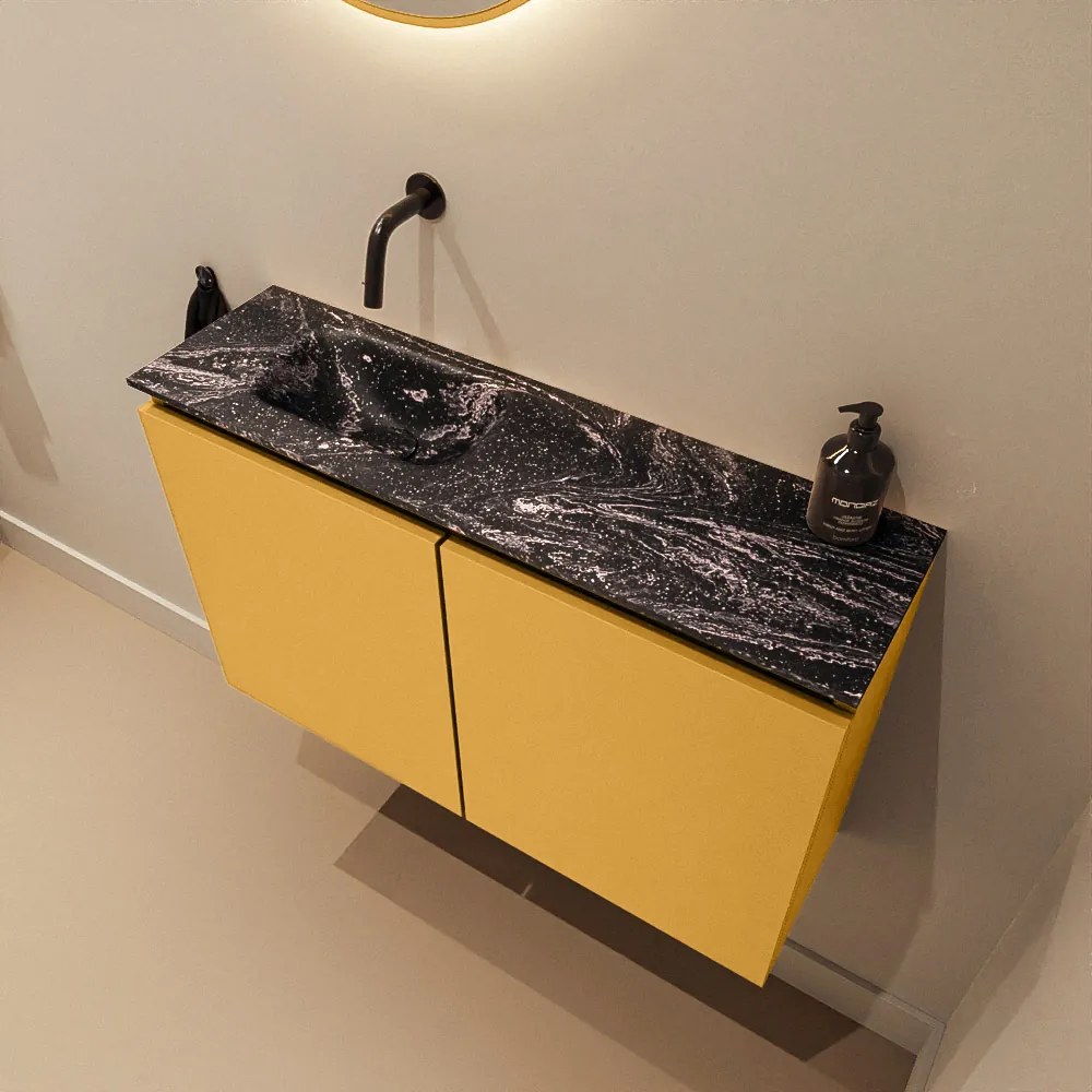 Mondiaz Ture DLux toiletmeubel 80cm ocher met wastafel lava links zonder kraangat