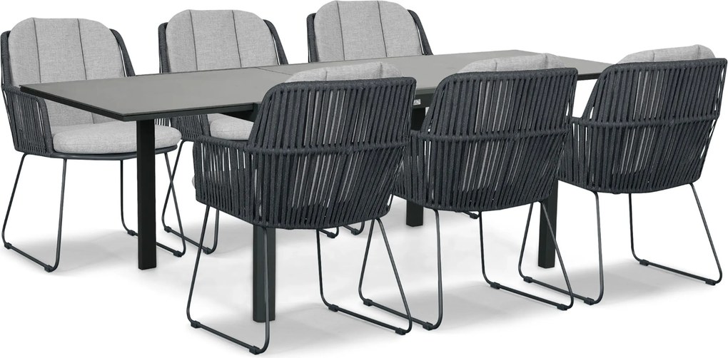 Tuinset 6 personen 140 cm Rope Grijs Domani Furniture Trivento/Montaro