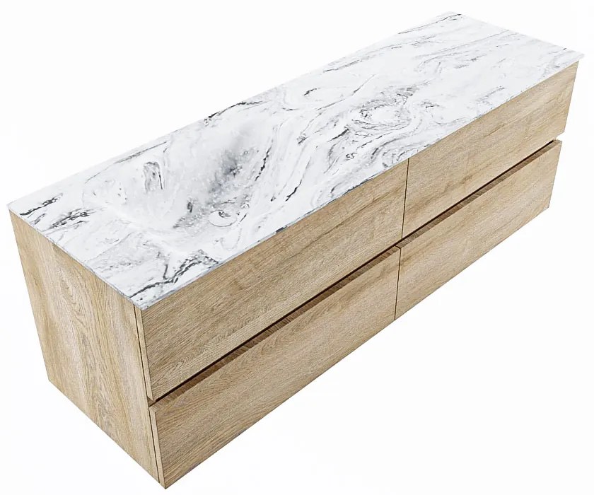 Mondiaz Vica DLux badmeubel 150cm washed oak 4 lades met wastafel glace links zonder kraangat