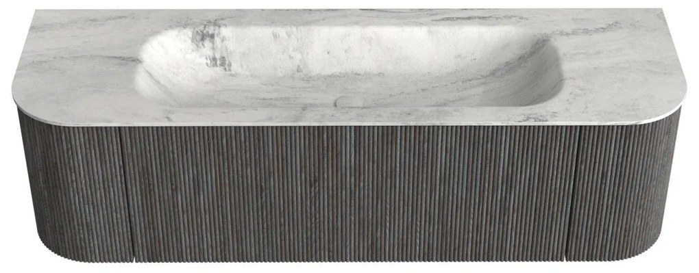 Mondiaz Kurve-dlux 150cm badmeubel ronding links/rechts shadow met 1 lade en 2 deuren en wastafel big medium midden zonder kraangat opalo
