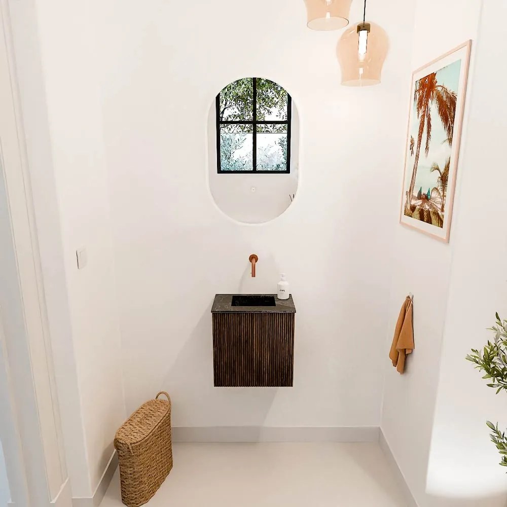 Mondiaz Joya DLux 40cm toiletmeubel walnut met wastafel faye midden zonder kraangat lava