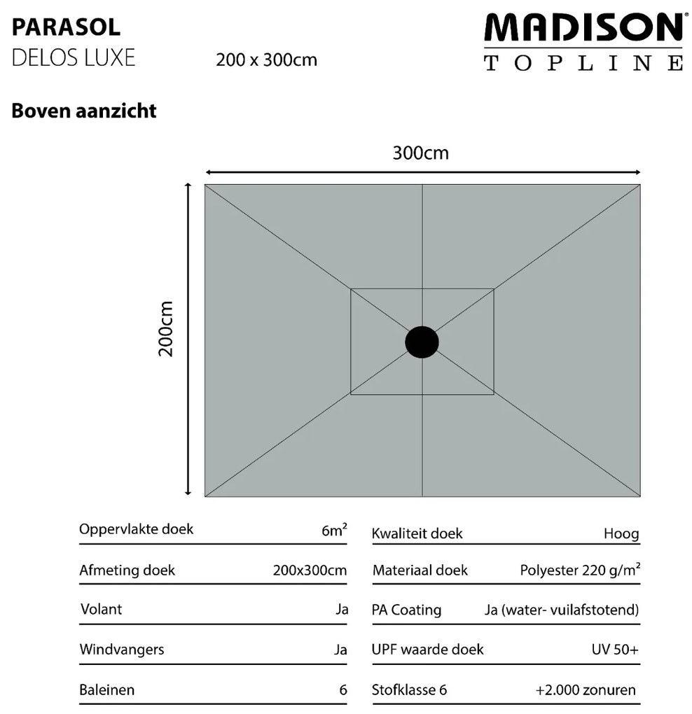 Madison stokparasol Delos luxe Taupe 200x300 cm.