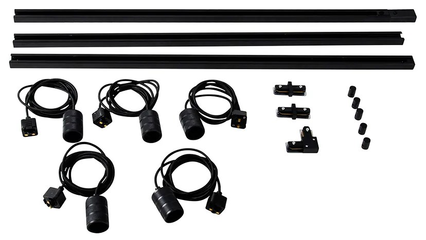 Modern railsysteem met 5 hanglampen zwart 1-fase  - Iconic Cavalux