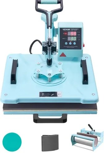 VEVOR Heat Press, 12 x 15 inch, 5-in-1 warmteoverdrachtsmachine met 30 oz Tumbler Press, 360° wegzwenkbare T-shirtpers, digitale precisieregeling, voor T-shirts/mokken/hoeden/borden, groen
