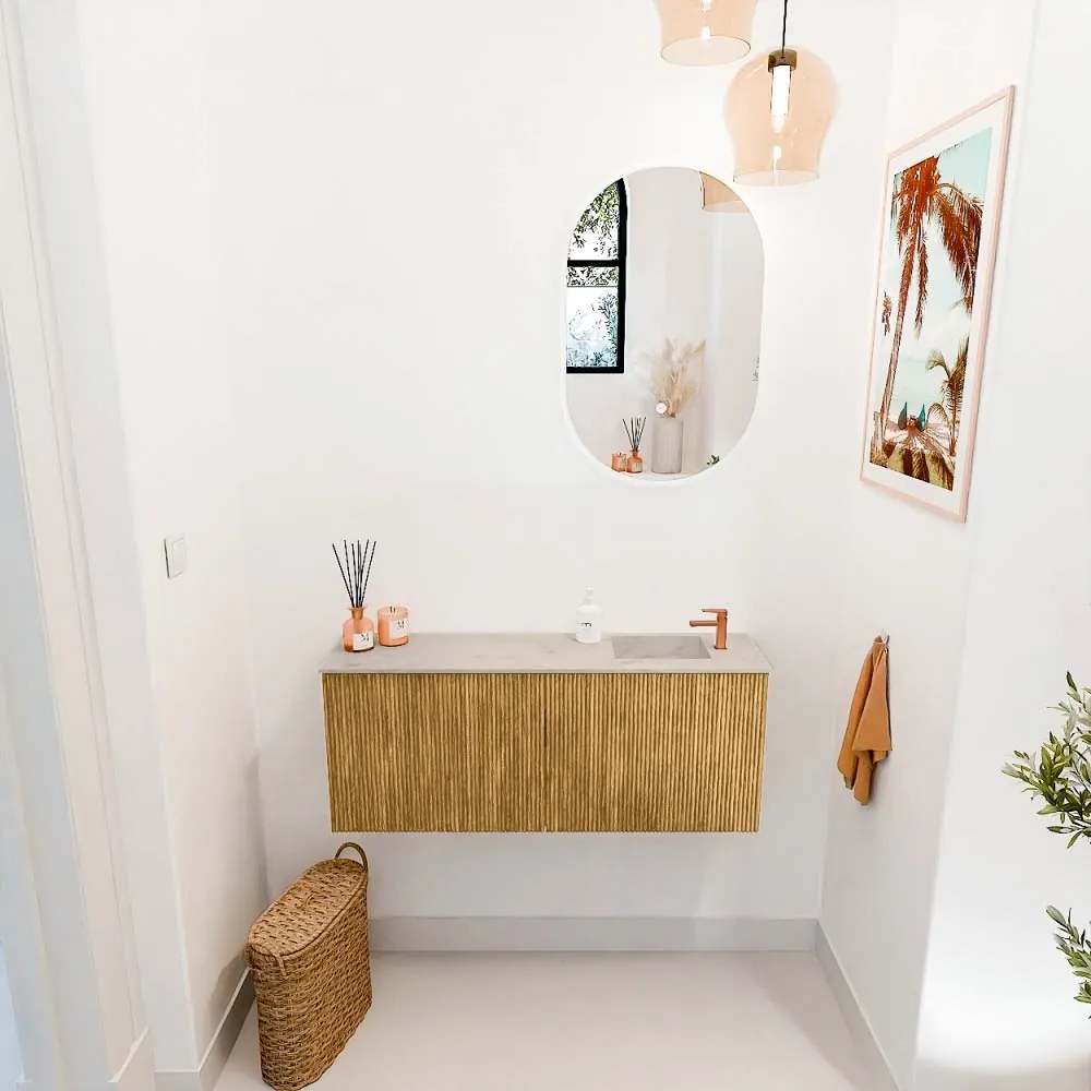 Mondiaz Joya DLux 100cm toiletmeubel oak met wastafel faye rechts 1 kraangat opalo