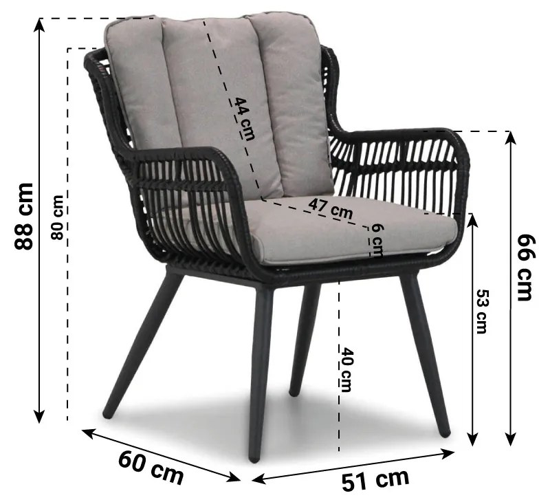 Tuinset Ronde Tuintafel 120 cm Aluminium/wicker Zwart 4 personen Coco Azzano/Vienna