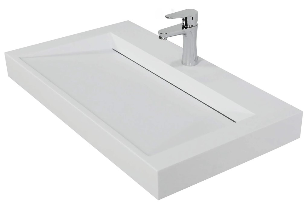 Muebles Calas badmeubel ribbelfront 80cm grijs eiken met solid surface wastafel met kraangat