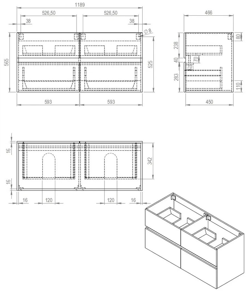 Best Design Bora badmeubel met 2 kraangaten 120cm eiken bruin