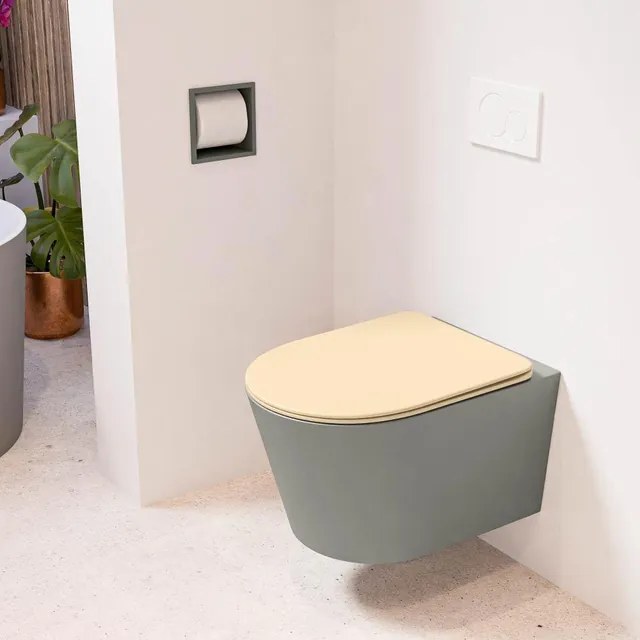 MONDIAZ LAVIE wandclosetpack - 36x53cm - diepspoel - rimless - Smoke (grijs) - softclose - quick-release - toiletzitting - Sand (beige) LAVIEsetSmoSan