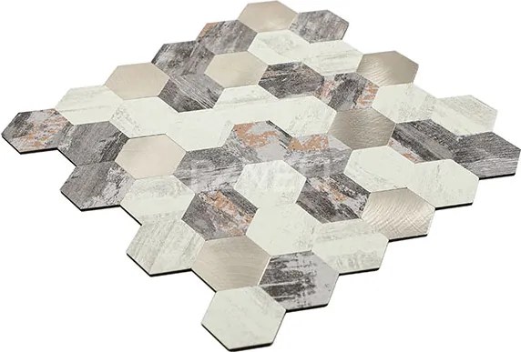 Zelfklevend Mozaiek Hexagon Nature - 30.5 cm x 30.5 cm x 0.40 cm | 0.5 kg | Paneli zelfklevende steenstrips