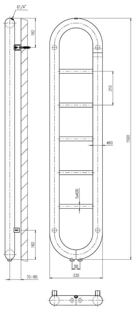 Sapho Horizon handdoekradiator 33x150cm zwart mat 251W