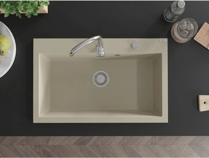 Mexen Elix granieten spoelbak 1-komor 800 x 500 mm, beige, sifon chroom - 6527801005-69
