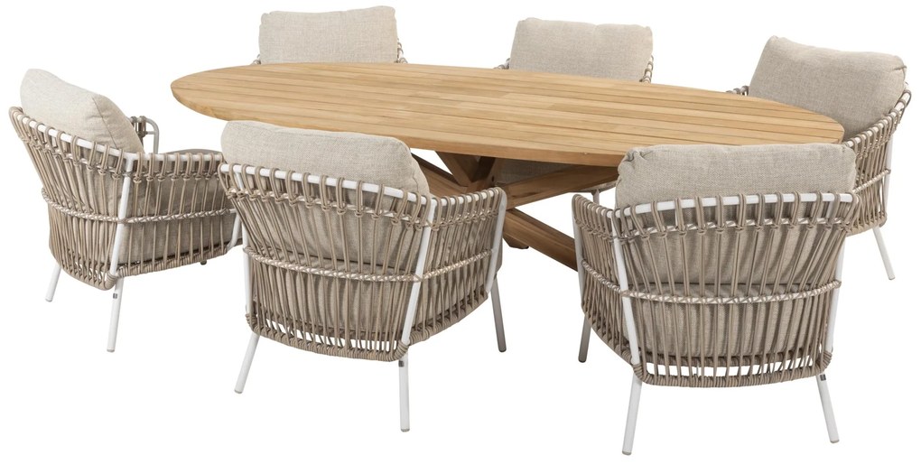 4 Seasons Outdoor Dalias low dining set met Prado teakhouten tafel met ovaal blad 240 x 115 cm SALE      houtkleur weerbestendig