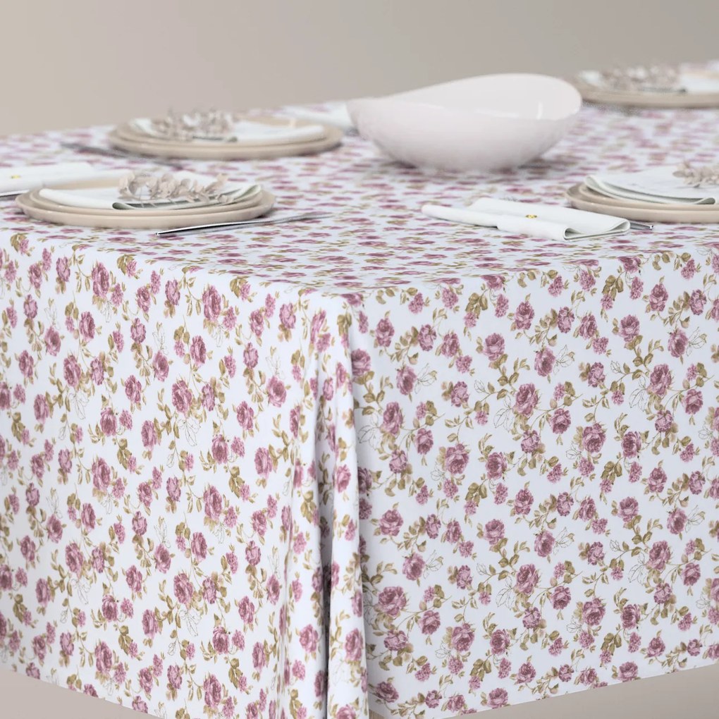 Dekoria Rechthoekig tafelkleed, wit-roze, 130 x 130 cm