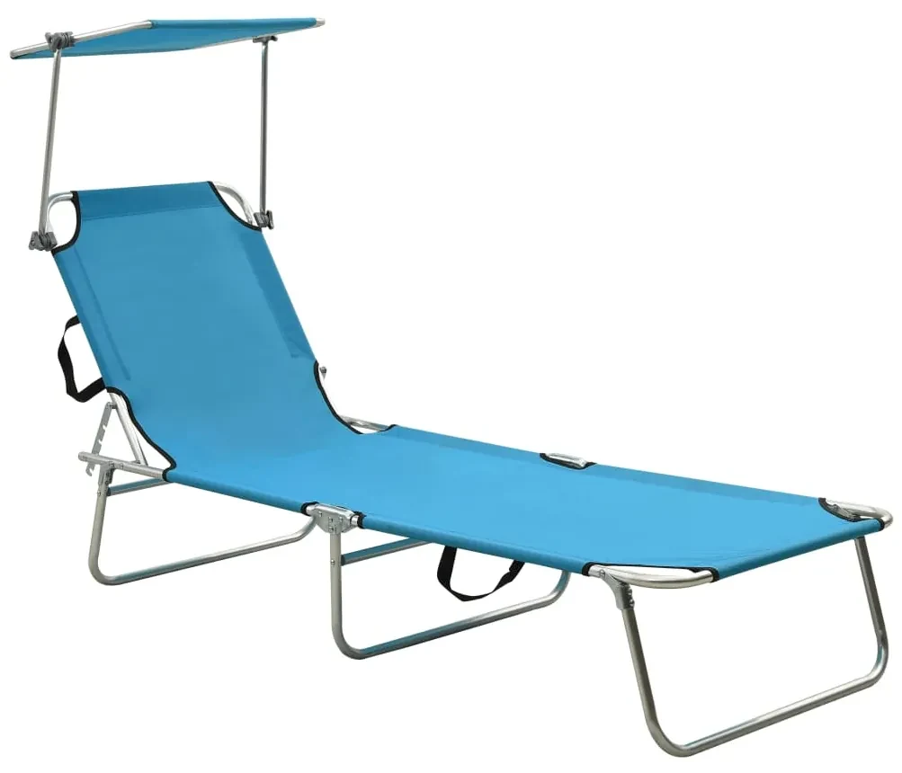 vidaXL Ligbed inklapbaar met luifel aluminium blauw