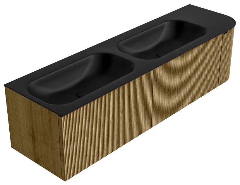 Mondiaz Kurve 165cm badmeubel ronding rechts dusk met 2 lades en 1 deur en wastafel big small dubbel/links zonder kraangat urban