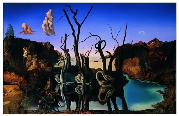 Kunstdruk Salvador Dali - Reflection Of Elephants, Salvador Dalí